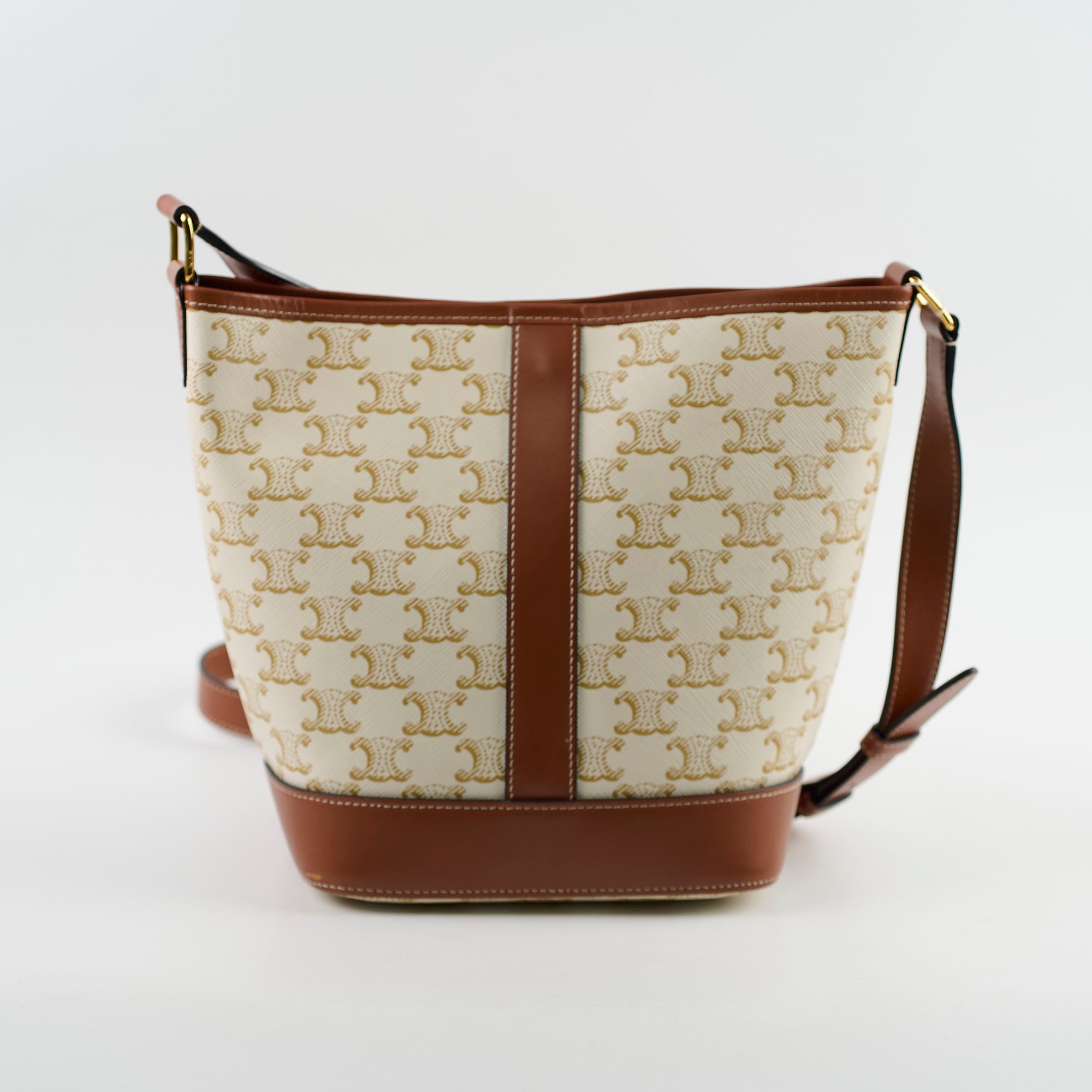 Celine Triomphe Canvas Bucket Bag - White Luxury Shoulder Bag for Women | Perfect for Travel, Shopping & Everyday Use