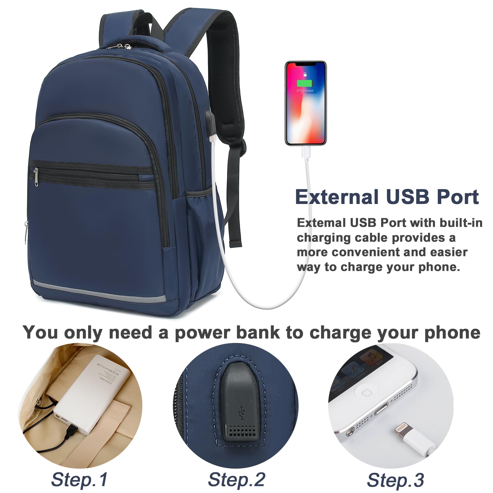 Bluboon Women's 15.6 Inch Laptop Backpack - Waterproof College School Bookbag with USB Charging Port & Multiple Compartments for Business Travel, Work & Daily Commute (Dark Blue)