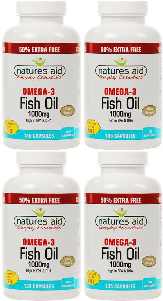 (4 Pack) Natures Aid Fish Oil 1000mg Softgels - 90 Count per Bottle | Omega 3 EPA DHA Supplement for Heart & Brain Health | Daily Wellness Support for Adults & Seniors | Perfect for Office, Travel & Home Use