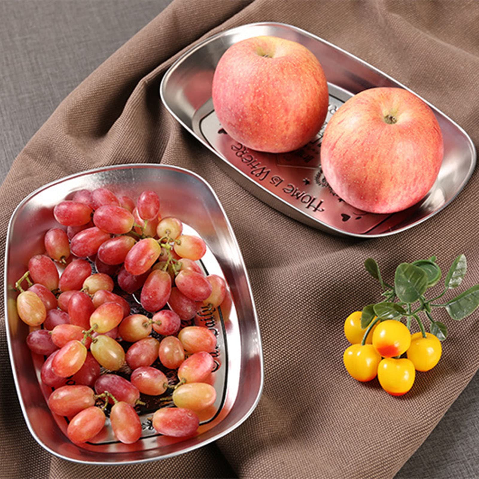 Vintage Embossed Tinplate Fruit Plates Set of 2 - Elegant Serving Trays for Snacks, Biscuits & Desserts | Perfect for Afternoon Tea, Picnics & Party Platters