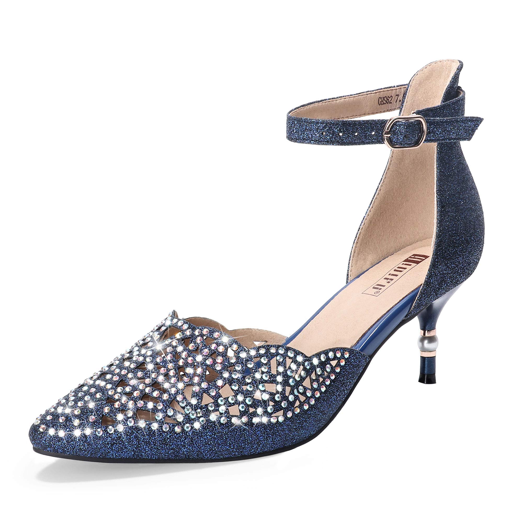 IDIFU Women's Rhinestone Sequins Kitten Heel Wedding Pumps - Elegant Low Heel Bridal Shoes for Bride, Evening Party & Special Occasions