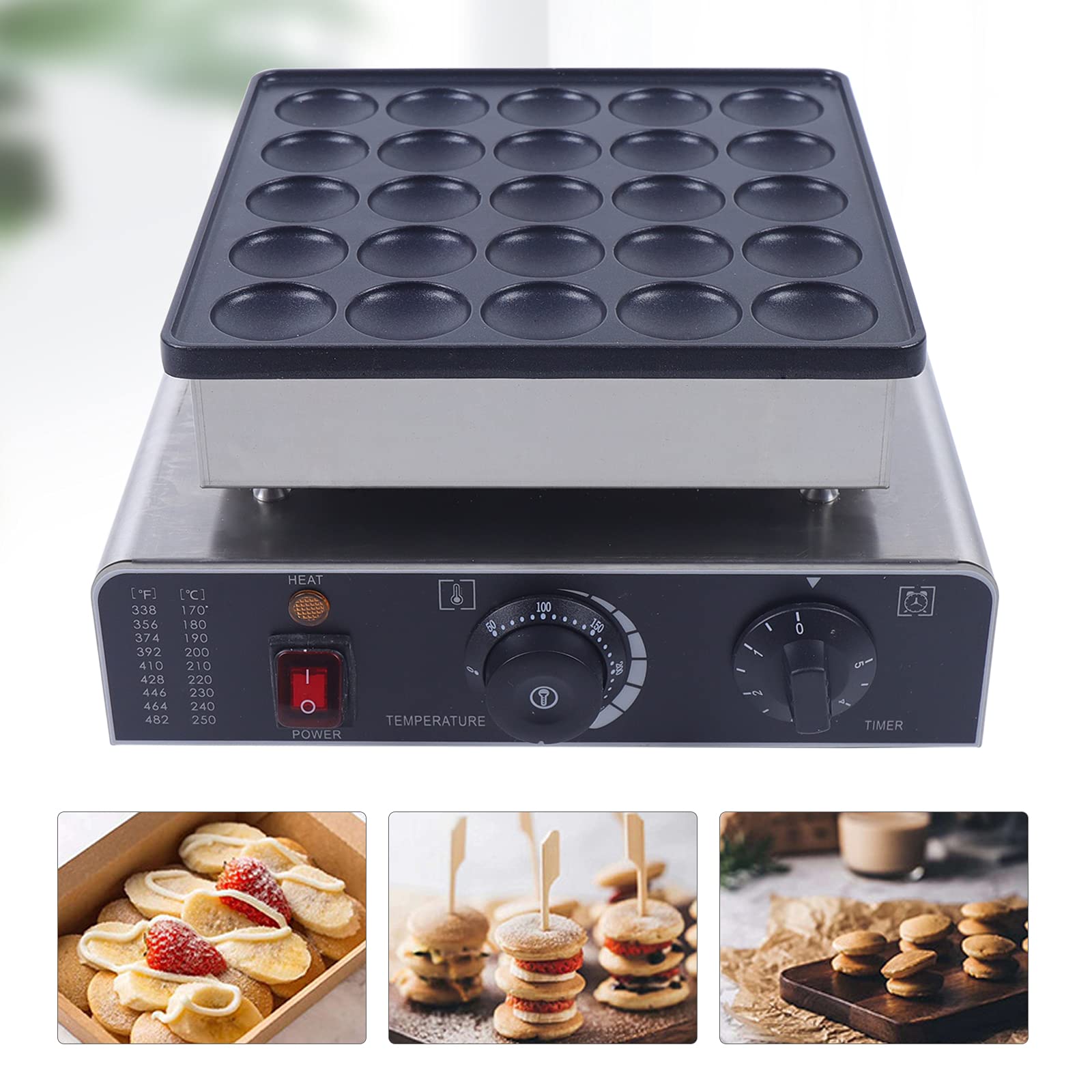 25-Hole Mini Pancake Maker Machine - Electric Dorayaki & Muffin Maker with Nonstick Surface - Perfect for Pancakes, Cake Pops - Ideal for Restaurants, Home Kitchens & Breakfast Parties