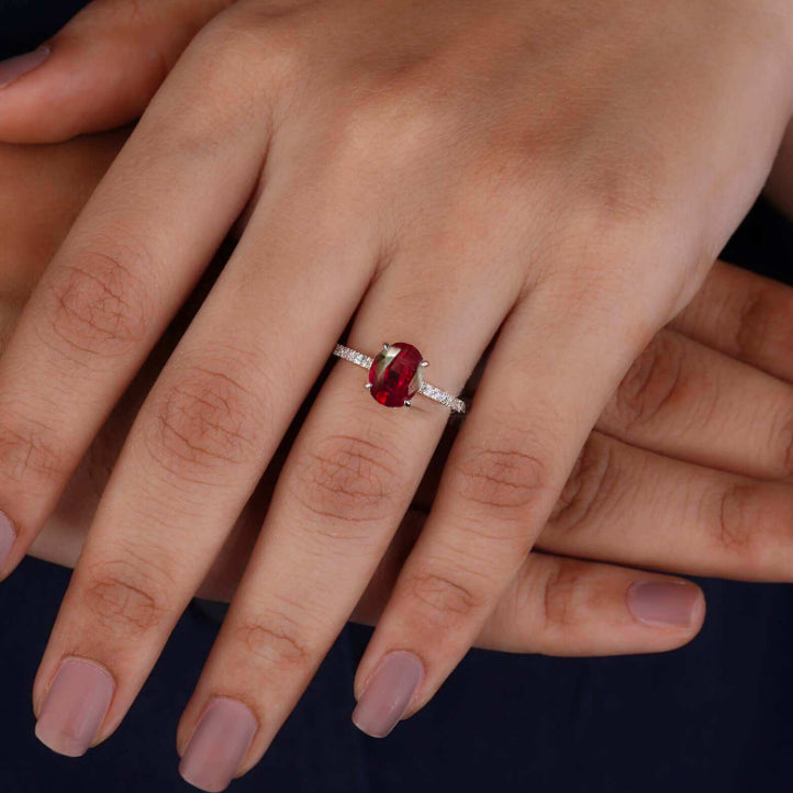 6x8mm Red Rose Ruby Engagement Ring for Women - Elegant Statement Jewelry for Weddings, Anniversaries & Special Occasions