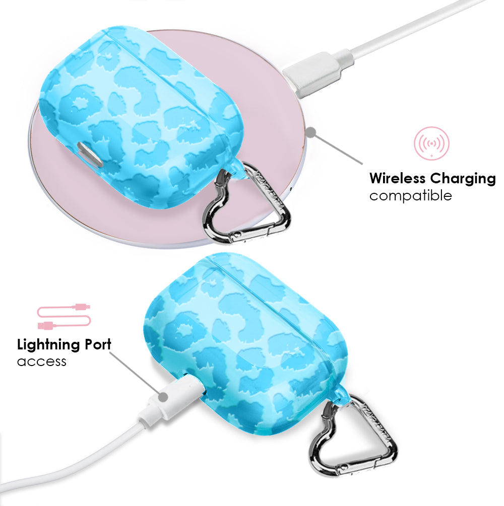 Aqua Blue Leopard Print AirPod Case - Stylish Protective Cover for Apple AirPods 1/2/3 & Pro - Perfect for Gym, Travel & Everyday Use