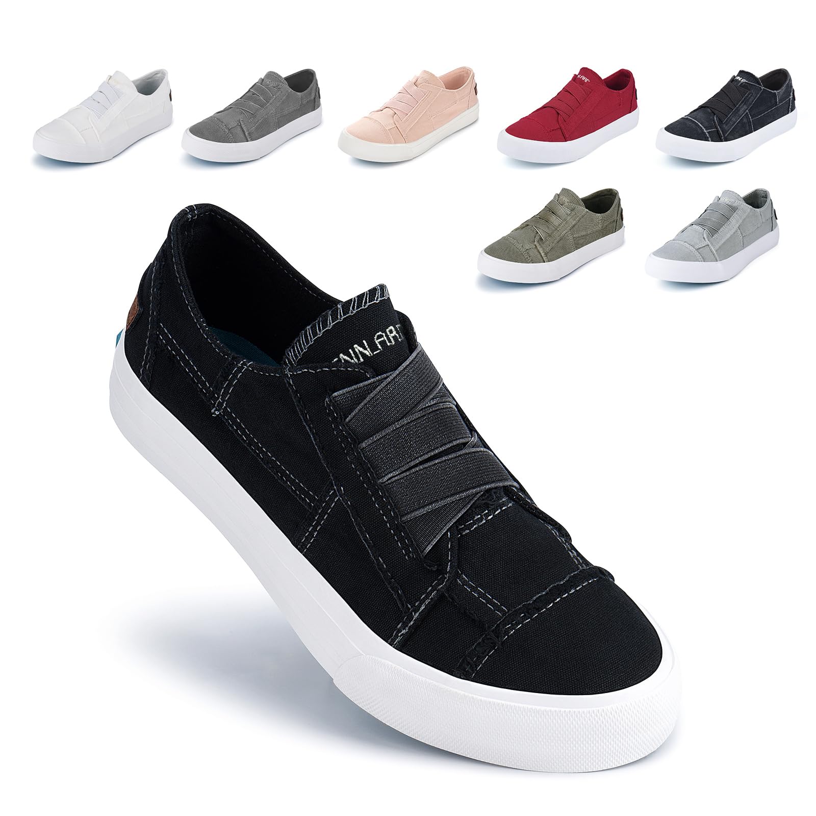 JENN ARDOR Women's Slip-On Sneakers - Elastic No-Lace Low Top Canvas Shoes for Women | Comfortable Casual Walking Flats | Perfect for Work, Travel & Everyday Wear