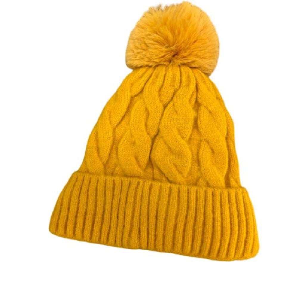 Women's Knitted Winter Beanie Hat with Fur Lining & Pom Pom - Cable Design Warm Hat for Women & Big Girls - Perfect for Skiing, Snowboarding & Cold Weather Activities
