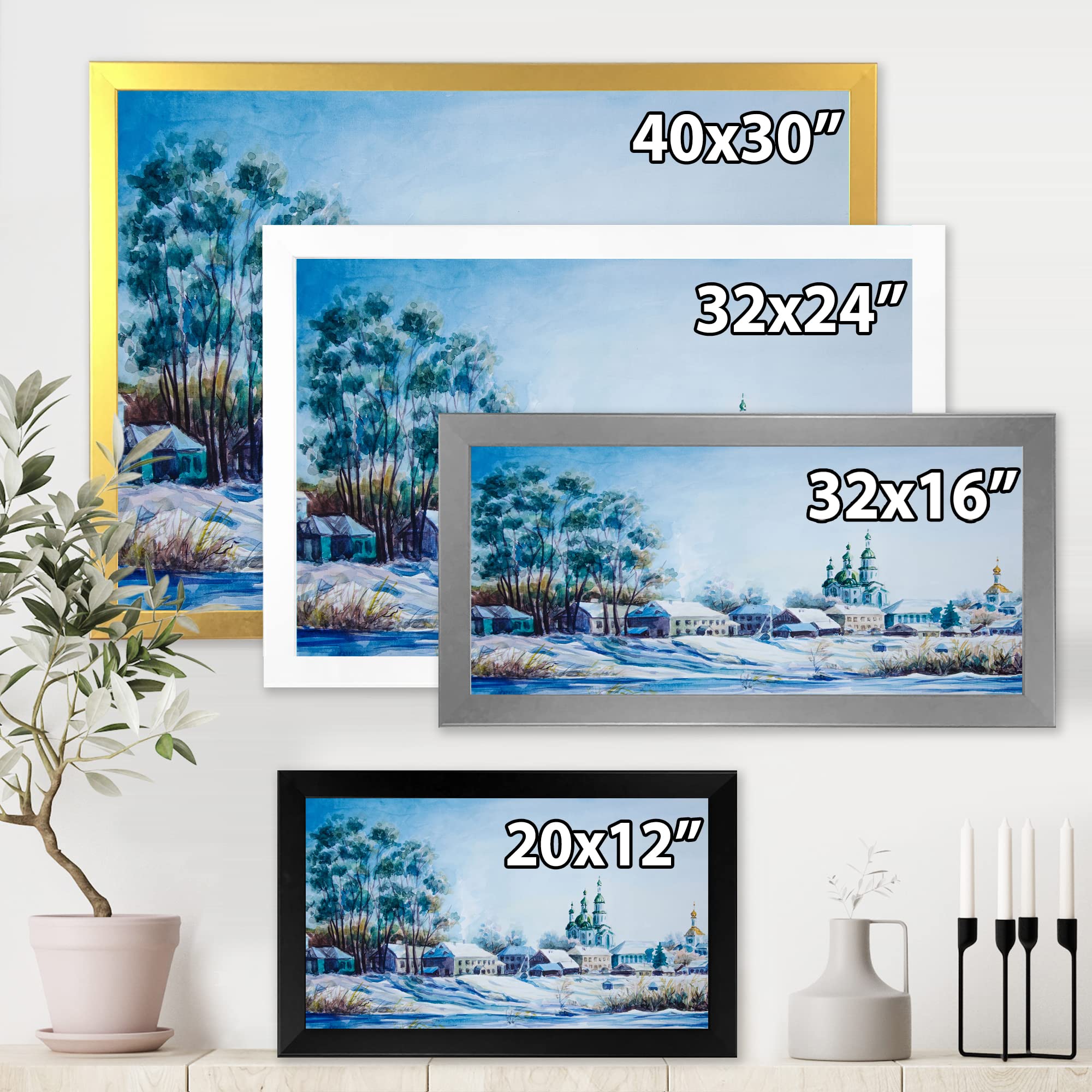 DesignQ Small Town Winter Scene Traditional Framed Wall Art - Perfect for Living Room, Bedroom & Office Decor