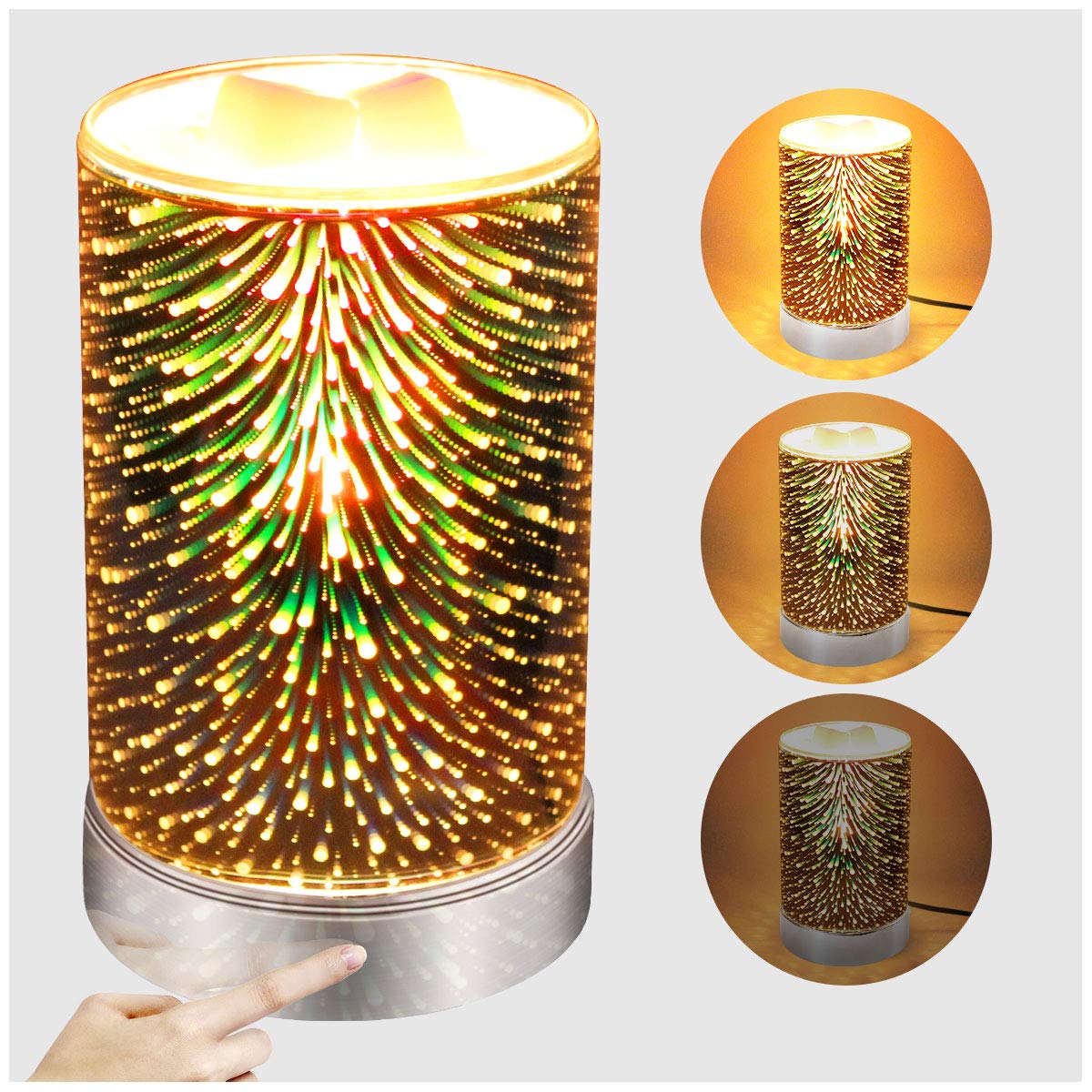 HEKALU 3D Glass Wax Warmer with Touch Dimming Control - Wax Melts Burner, Candle Melter & Fragrance Warmer for Home, Office, Bedroom - Perfect for Aromatherapy, Relaxation & Christmas Decor (3D Fireworks Design)