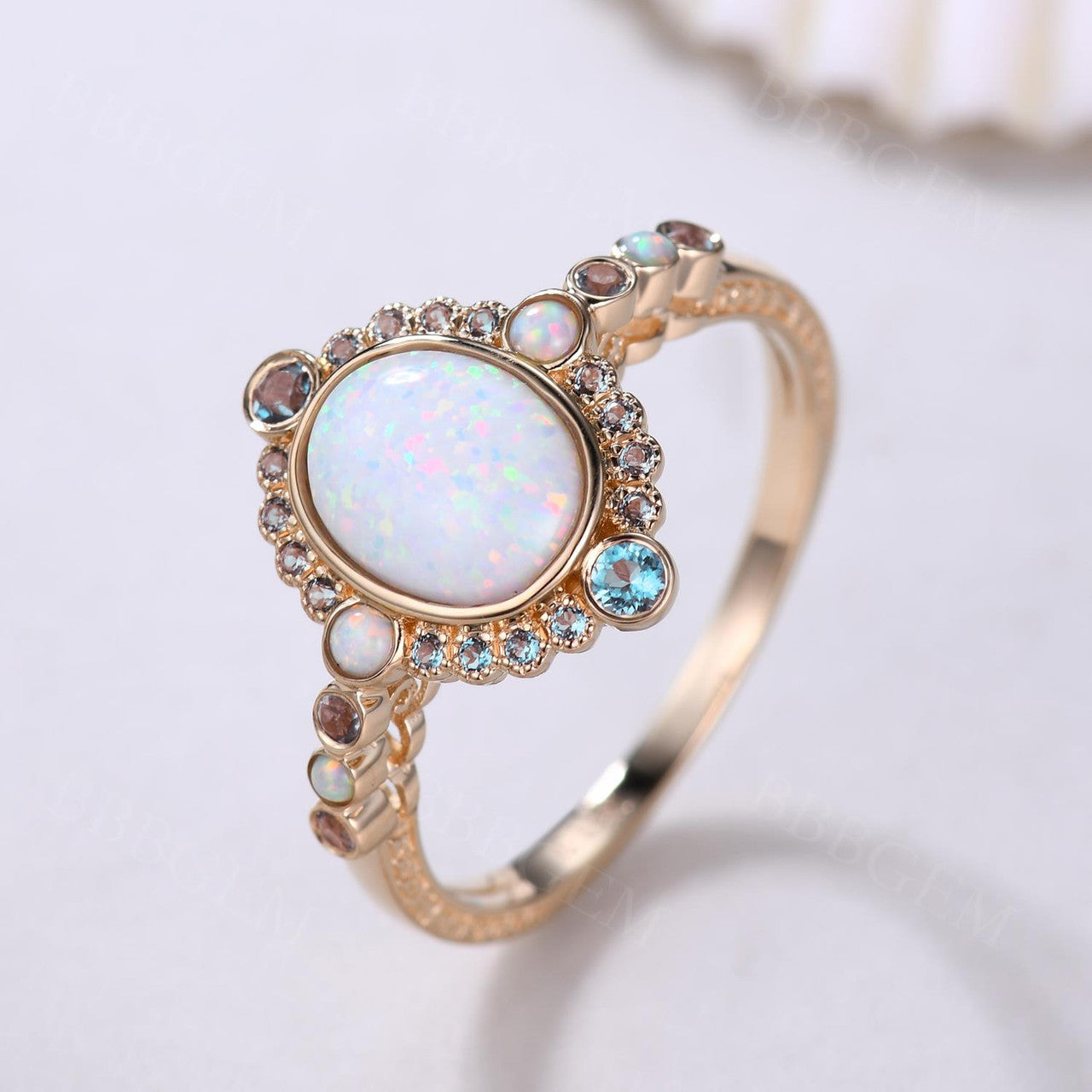 Exquisite Opal and London Blue Topaz Engagement Ring in Rose Gold - Perfect for Proposals, Anniversaries & Romantic Gifts