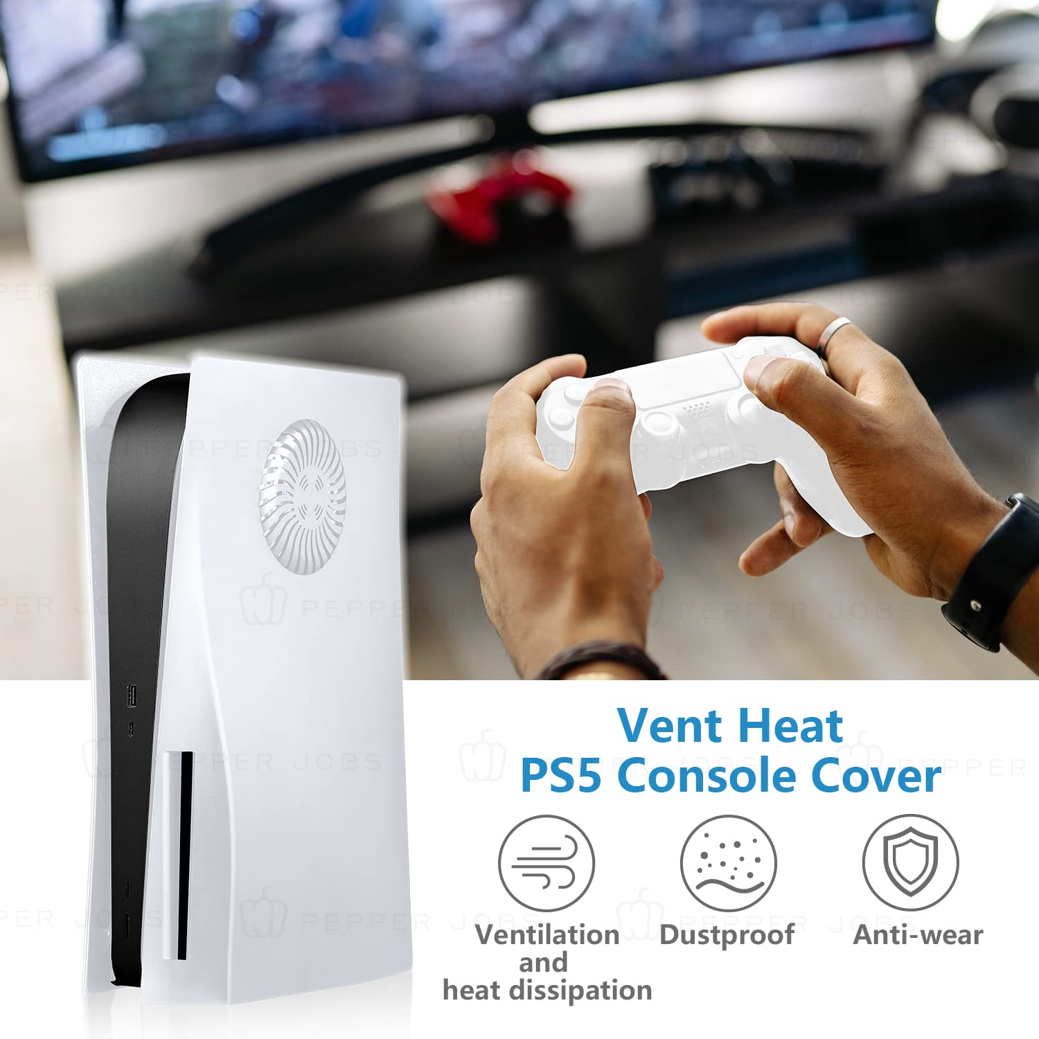 PS5 Console Cover with Cooling Vents & Dust Filter - ABS Anti-Scratch Replacement Shell Faceplate for PS5 Disc Edition (White) - Perfect for Gaming Protection & Customization