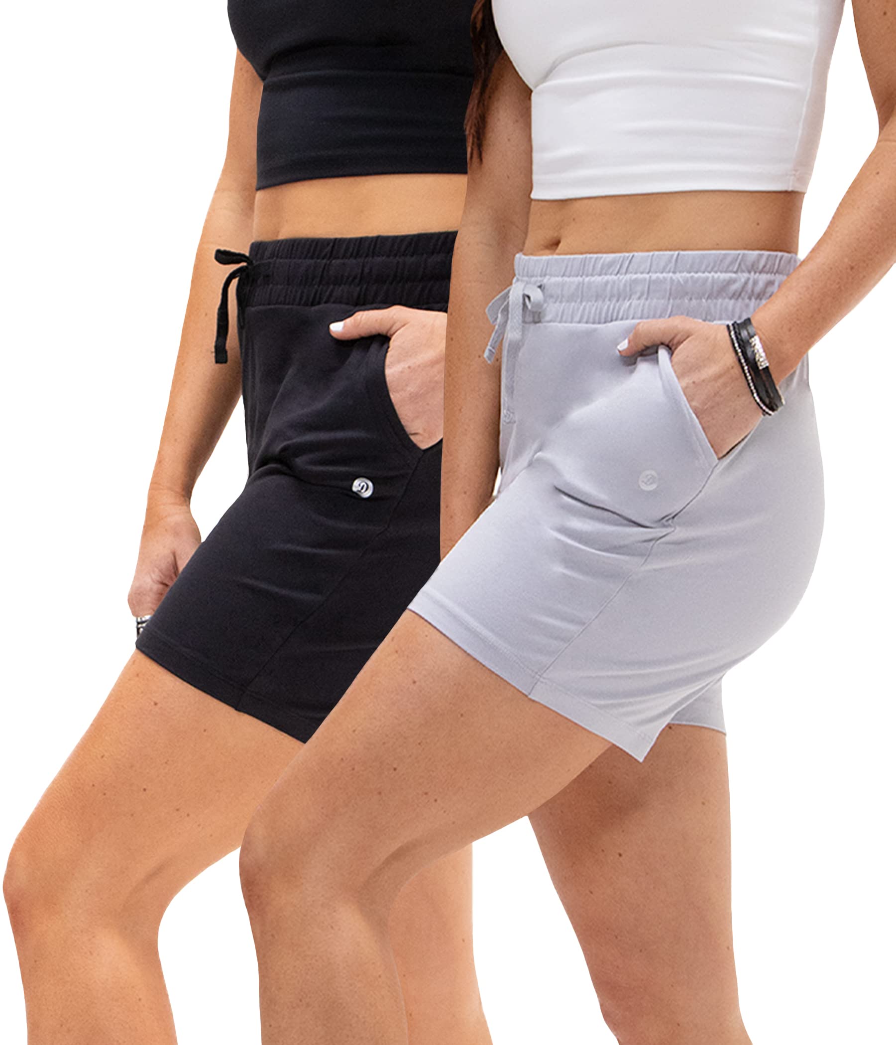 DEVOPS Women's Workout Shorts with Pockets - High Waisted Athletic Running Shorts for Yoga, Gym & Lounge - Soft Breathable Comfort Pajama Shorts for Summer & Home Wear