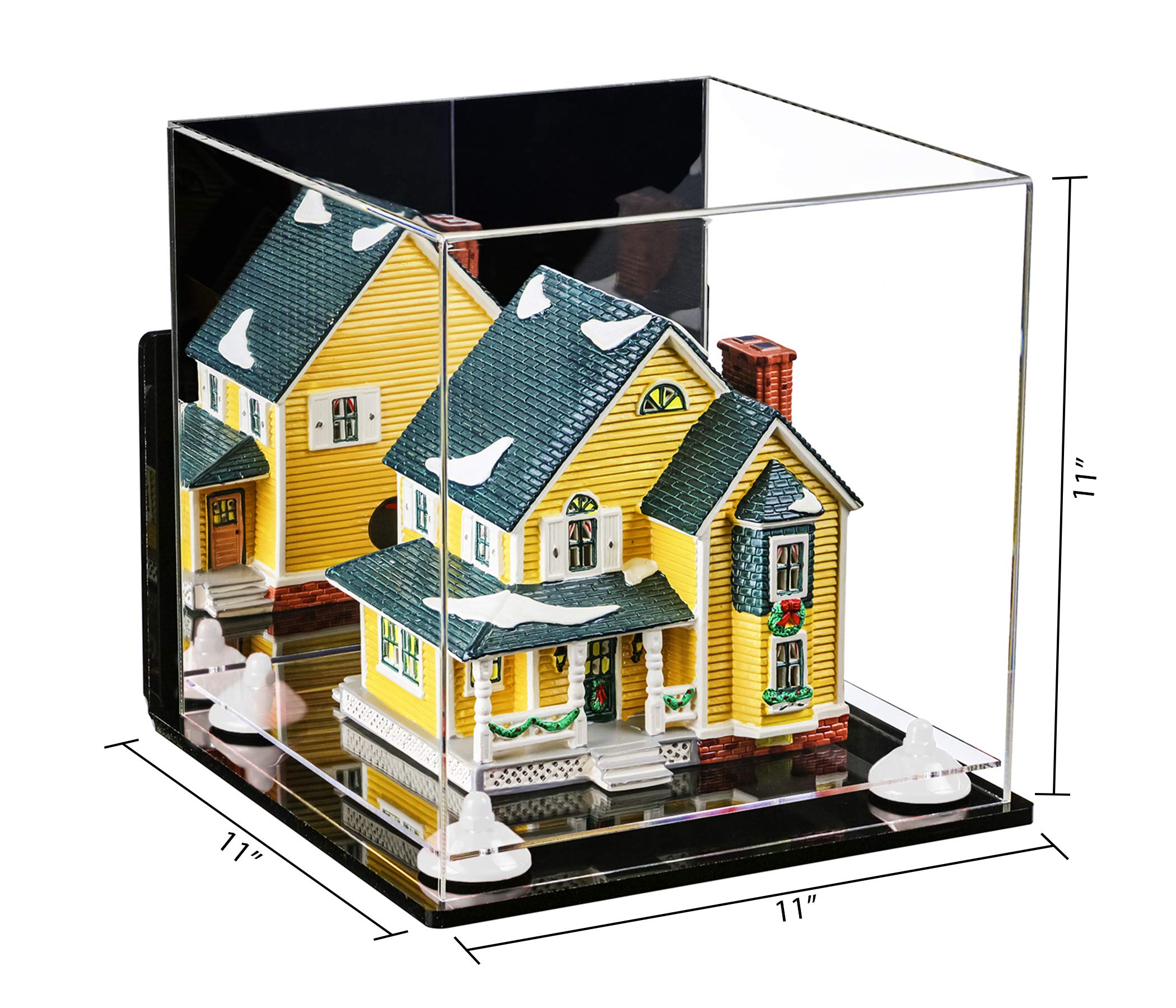 11x11x11 Inch Acrylic Display Case with Mirror & Wall Mount - Medium Square Clear Base Showcase with White Risers for Collectibles, Jewelry & Retail Displays | Home Decor, Store Shelving & Gift Packaging