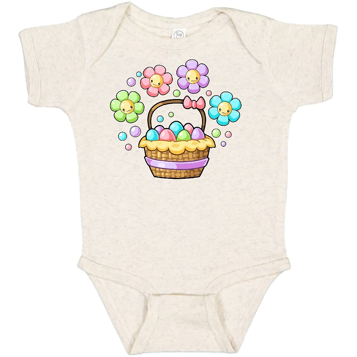 Inktastic Happy Flowers and Pastel Eggs Easter Basket Baby Bodysuit - Soft Cotton Cute Easter Outfit for Infants & Toddlers - Perfect for Easter Photos, Family Gatherings & Spring Celebrations