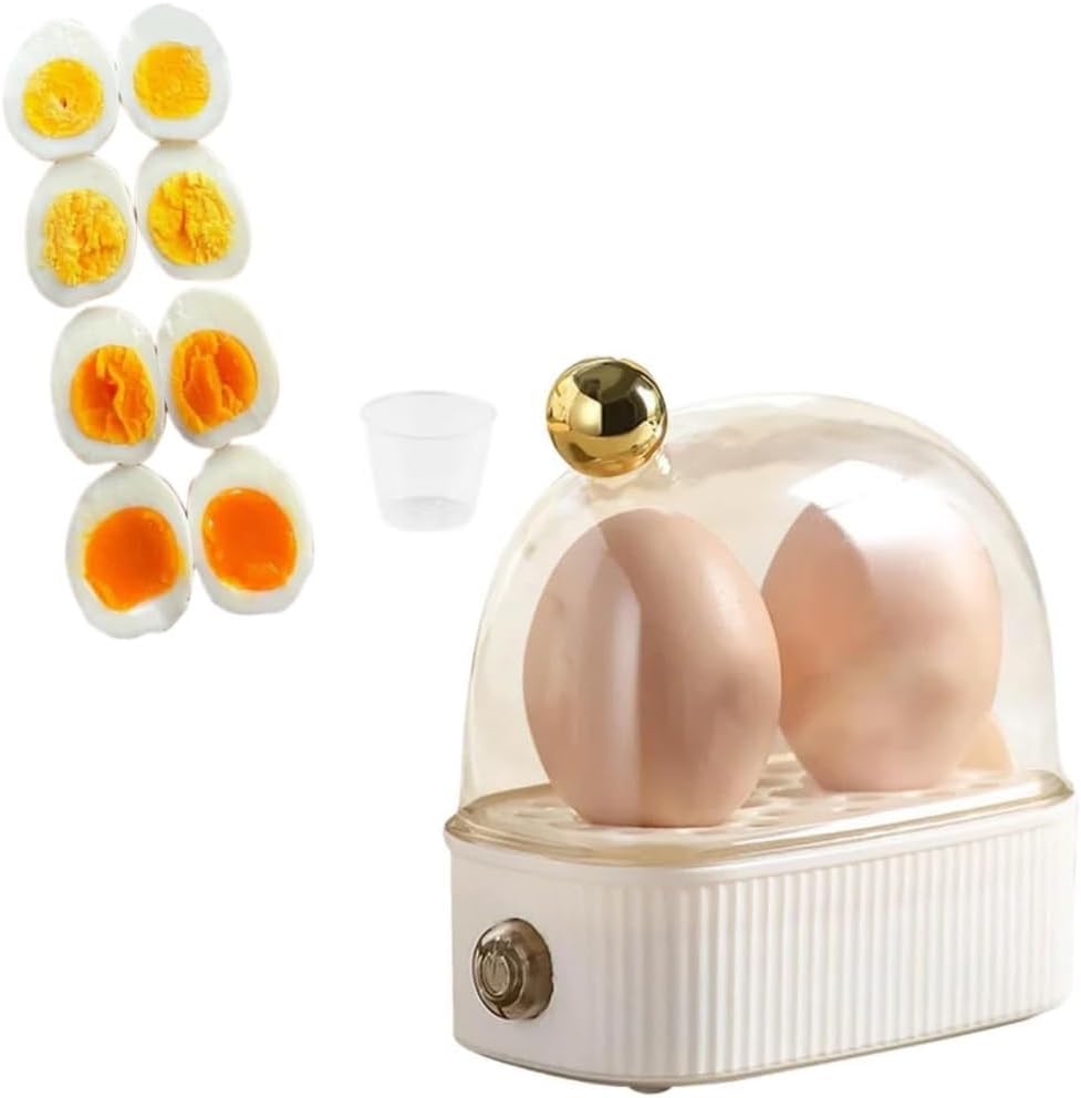 Electric Egg Cooker for Hard Boiled Eggs - 2 Egg Capacity Rapid Egg Steamer with Timer, Detachable Egg Boiler for Easy Cleaning - Perfect Kitchen Gadget for Breakfast, Meal Prep & Healthy Cooking (White)