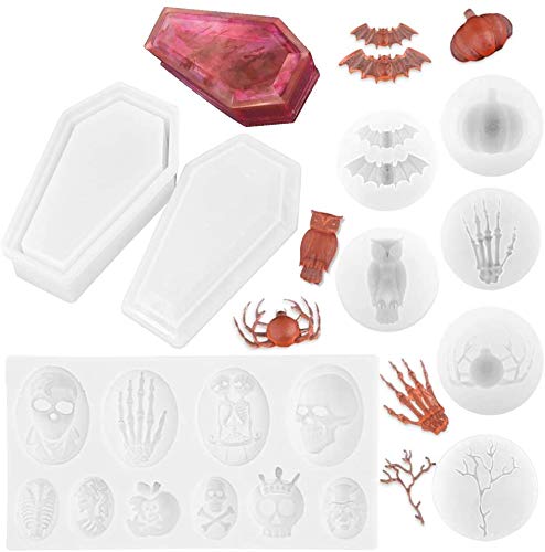 9PCS Coffin Resin Molds for Halloween - Silicone Epoxy Casting Molds for DIY Resin Art, Halloween Decorations & Gifts - Perfect for Spooky Crafts, Party Favors, and Creative Handmade Projects