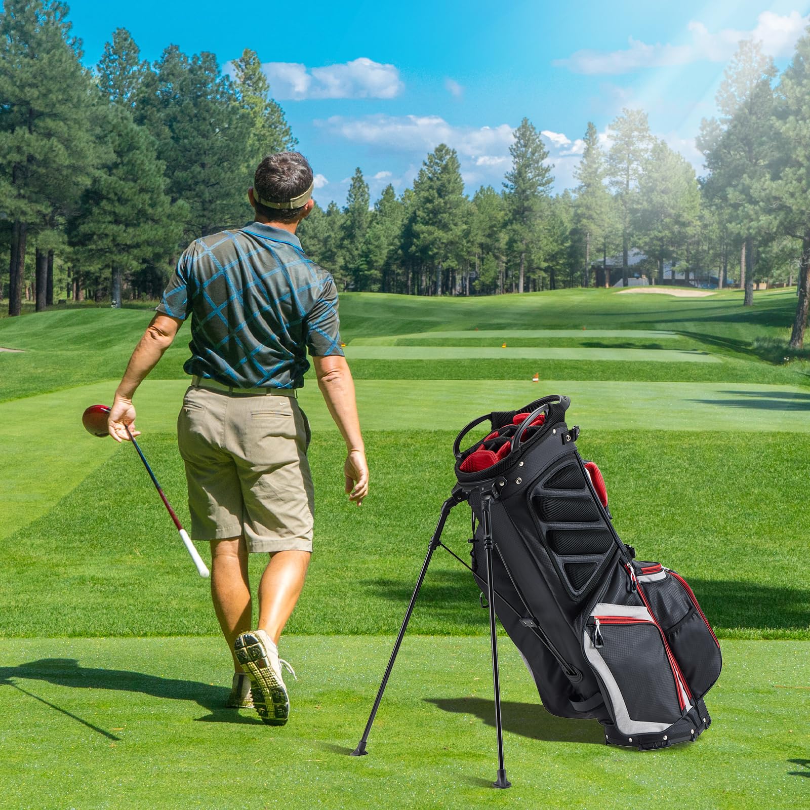**Lightweight Camo Golf Stand Bag with 14-Way Full-Length Dividers - Travel-Friendly Golf Club Organizer for Men & Women - Perfect for Air Travel, Cart Use & Course Storage**