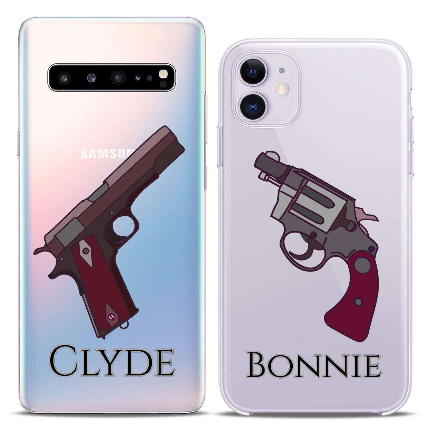 Matching Couple Phone Cases for iPhone 16/15/14/13/12/11 Pro Max/Mini/XS/X/8 Plus/7+/XR/SE - Bonnie & Clyde Criminal Design Slim Clear Flexible Cover - Perfect for Valentine's Gifts, Anniversary & Couple Matching Accessories