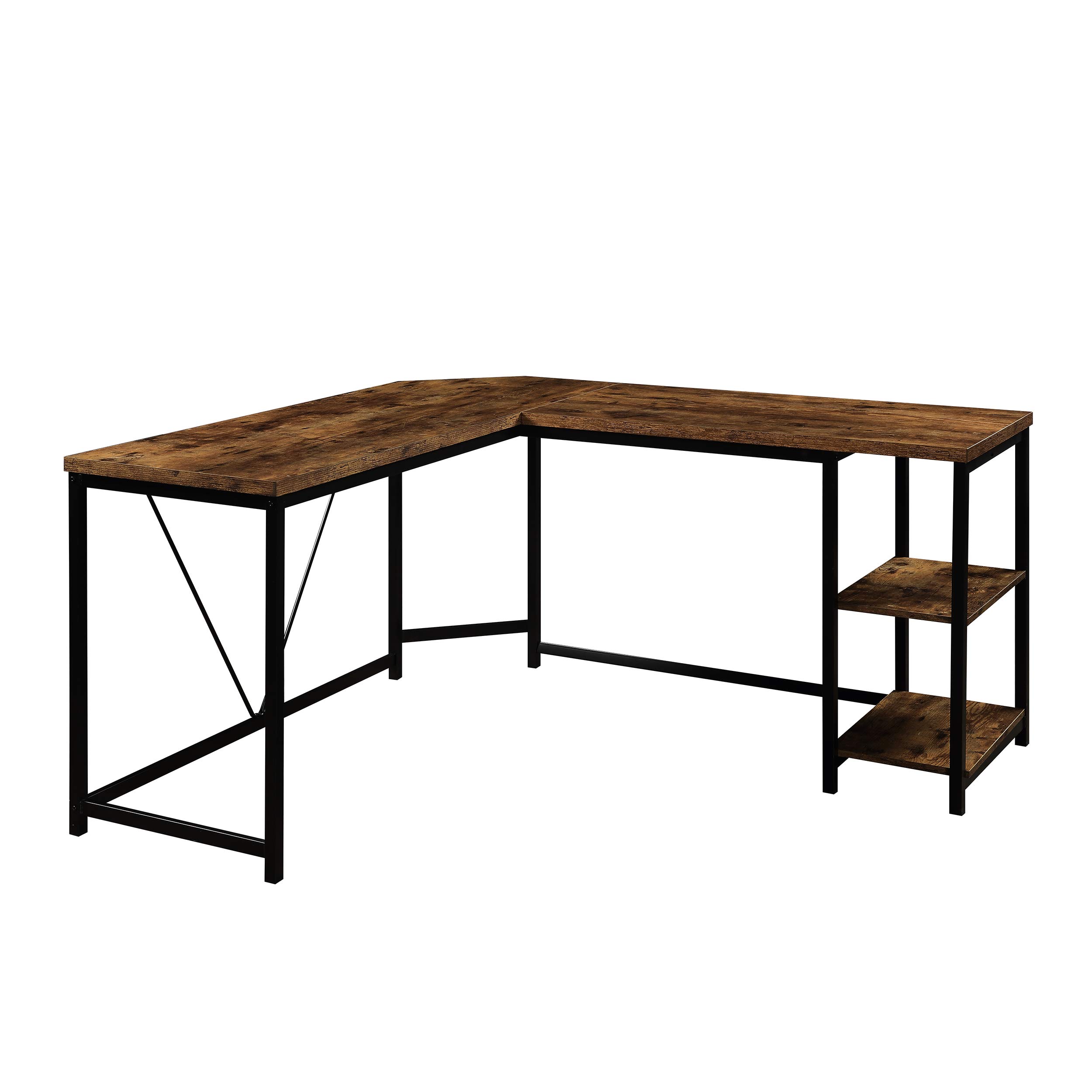 Beyamis L-Shaped Office Desk with 2-Tier Storage Shelves - 63 Inch Computer Desk for Home Office, Study & Gaming (Brown Wood Finish) - Perfect for Small Spaces & Workstations