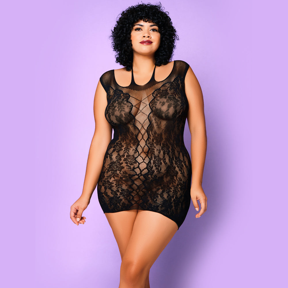 Glitter Lace Kiss Floral Criss Cross Mesh Chemise for Women - Sexy Lingerie for Curvy Figures | Perfect for Valentine's Day & Romantic Nights