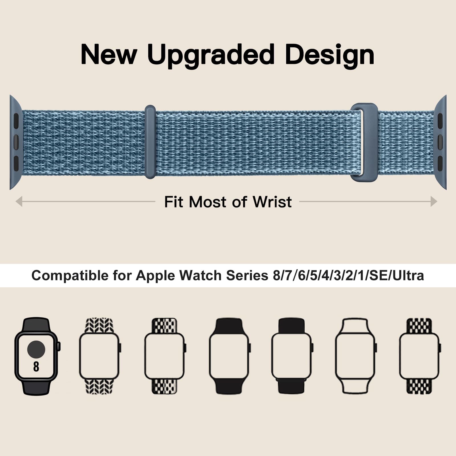 Yoohoo Soft Nylon Replacement Watch Band Compatible with Apple Watch 38mm 40mm 41mm 42mm (Series 10/9/8/7/6/5/4/3/2/1/SE) - Storm Gray - Durable & Comfortable Strap for Men & Women | Perfect for Workouts, Running, Swimming & Everyday Wear