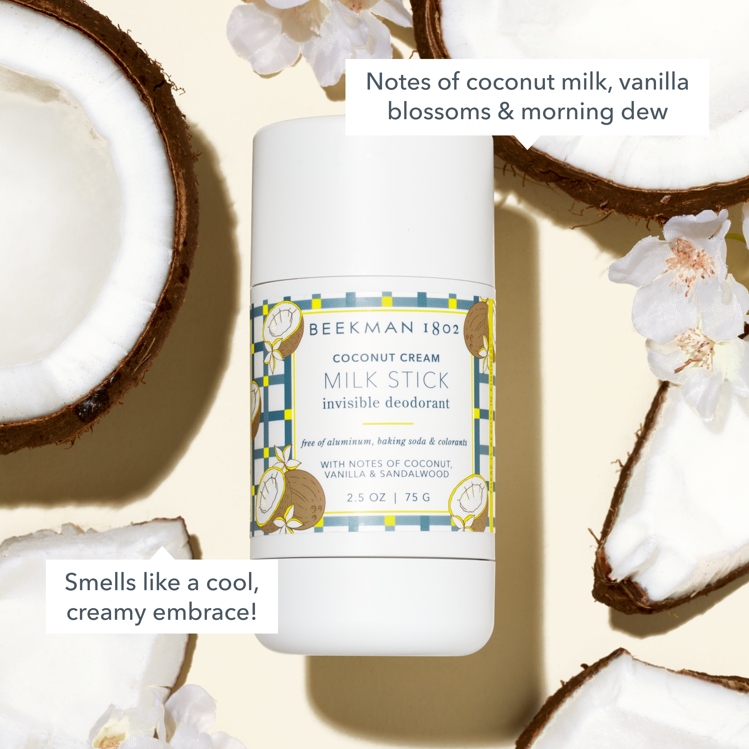 Organic Coconut Cream Milk Stick - 48H All-Day Odor Protection, Invisible & Natural Deodorant for Women & Men - Perfect for Gym, Work & Daily Freshness