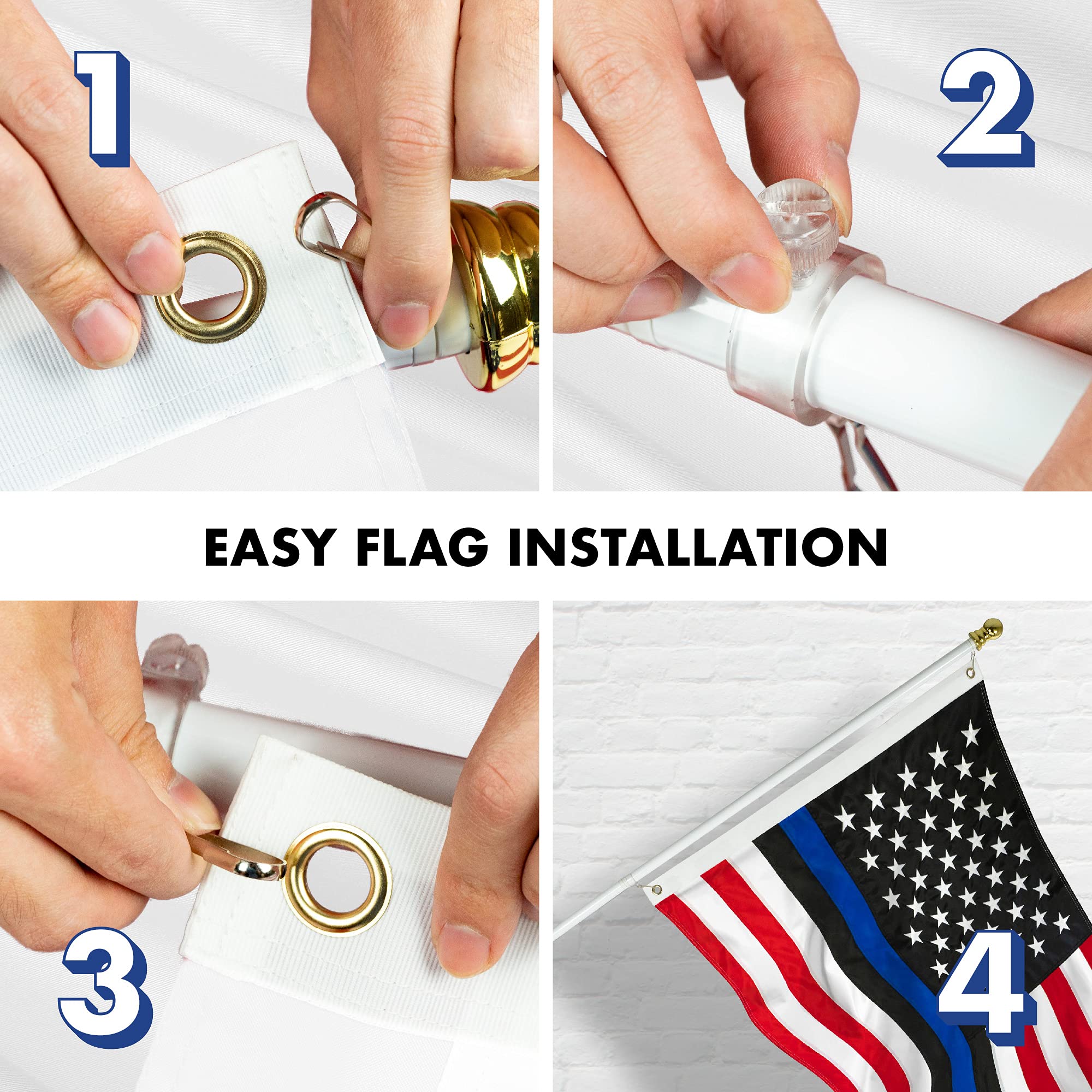 5 Feet White Spinning Flagpole with Blue Lives Matter Flag - 2.5x4 ft Embroidered Flag with Brass Grommets - Durable Aluminum Flag Pole for Outdoor Display, Backyard Decor & Patriotic Events