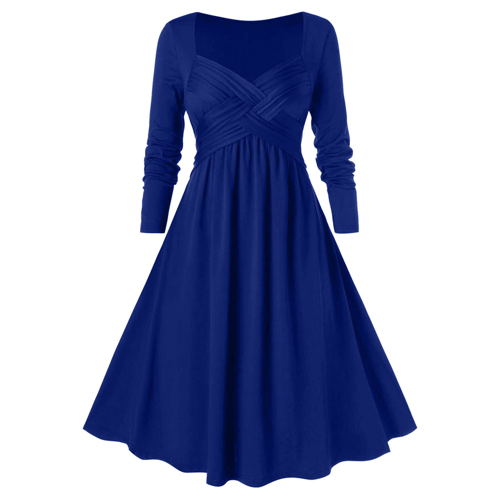 Women's Long Sleeve Wrap V-Neck A-Line Dress - Retro Casual Tea Dress with Elegant Vintage Gothic Style - Perfect for Office Wear, Cocktail Parties & Fall Weddings