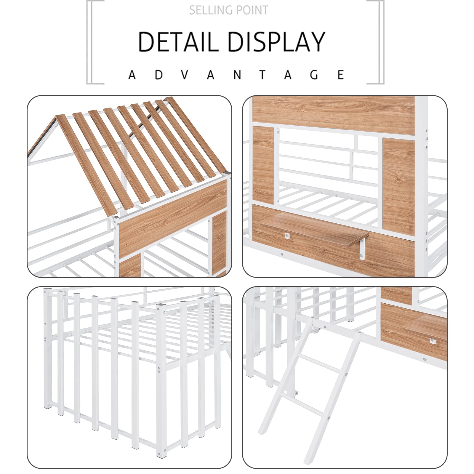 Metal Twin Loft Bed for Kids - Low Profile with Roof & Window, Sturdy Guardrail for Safety, White MDF Frame - Perfect for Small Bedrooms, Dorm Rooms & Play Areas
