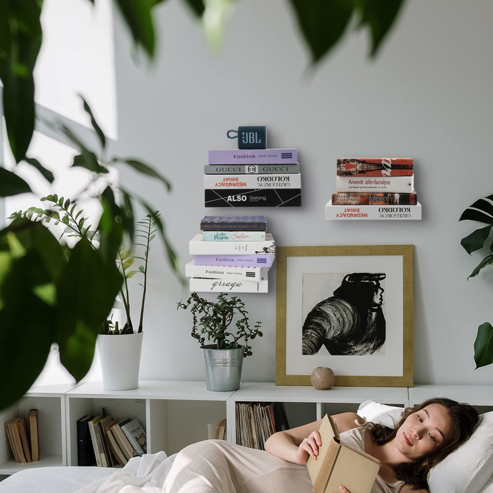 Homakover Invisible Floating Bookshelves - Heavy Duty Wall Mounted Book Organizer | 4-Pack White Iron Storage Shelves for Bedroom, Living Room & Office | Perfect for Small Spaces & Home Decor