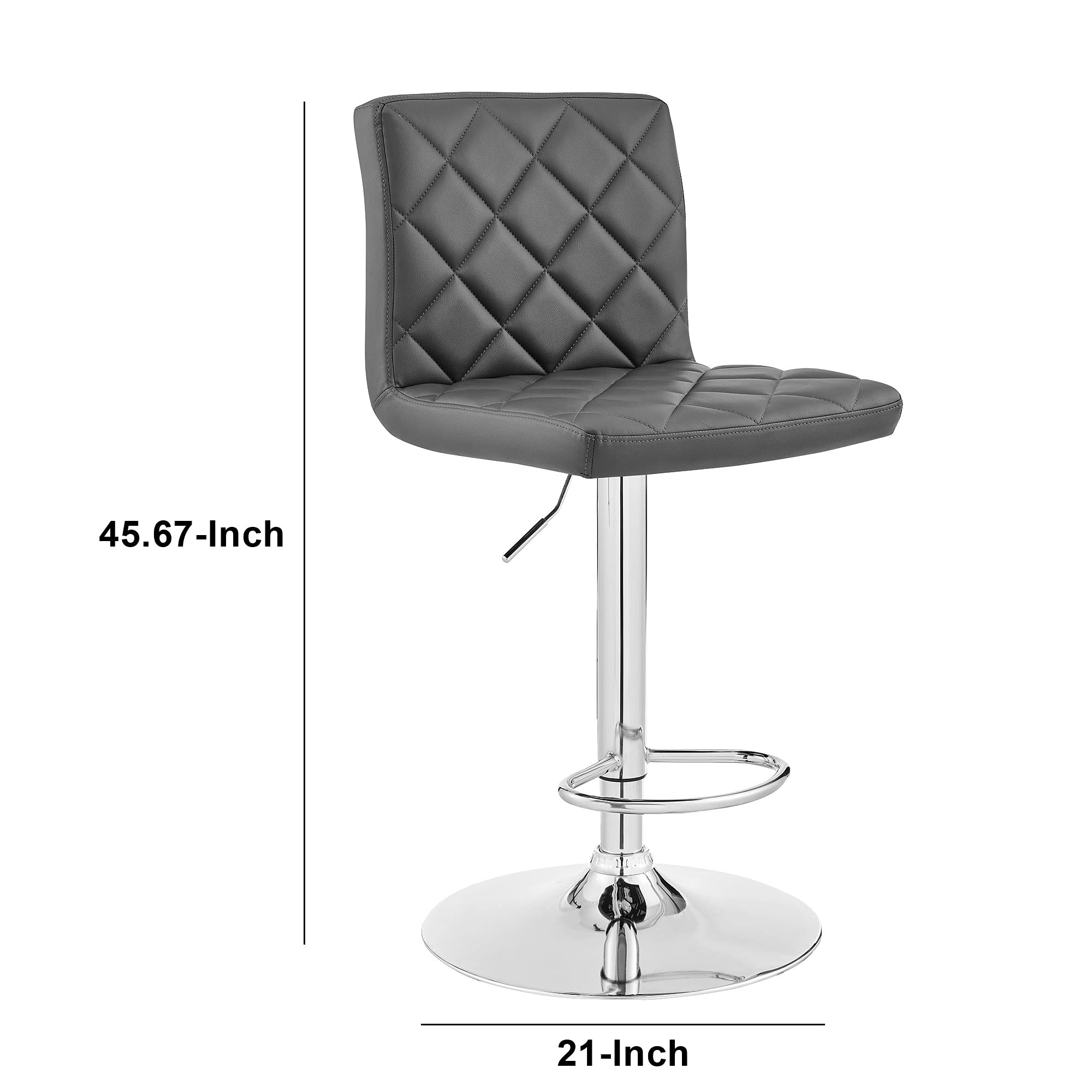 Benjara 20-Inch Metal and Leatherette Swivel Bar Stool - Gray and Silver - Modern Counter Height Stool for Kitchen Island, Bar, or Dining Room