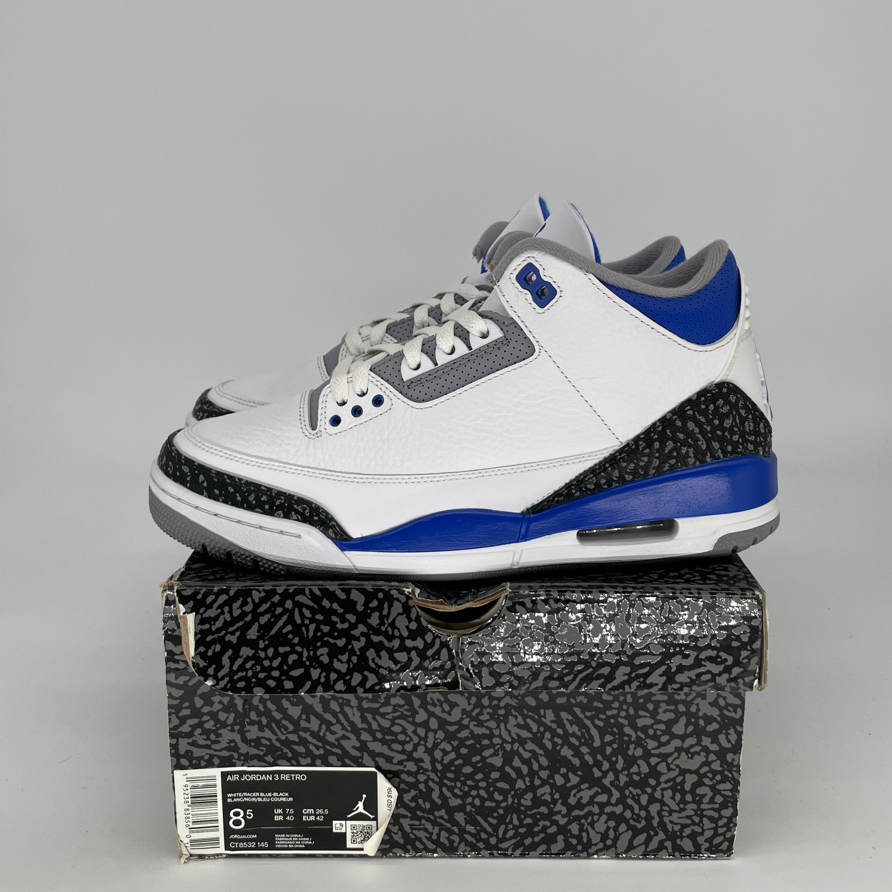 AIR JORDAN 3 RACER BLUE Men's/Women's Sneakers - Size 8.5/10W (CT8532-145) - Retro Basketball Shoes for Running, Training & Streetwear Fashion