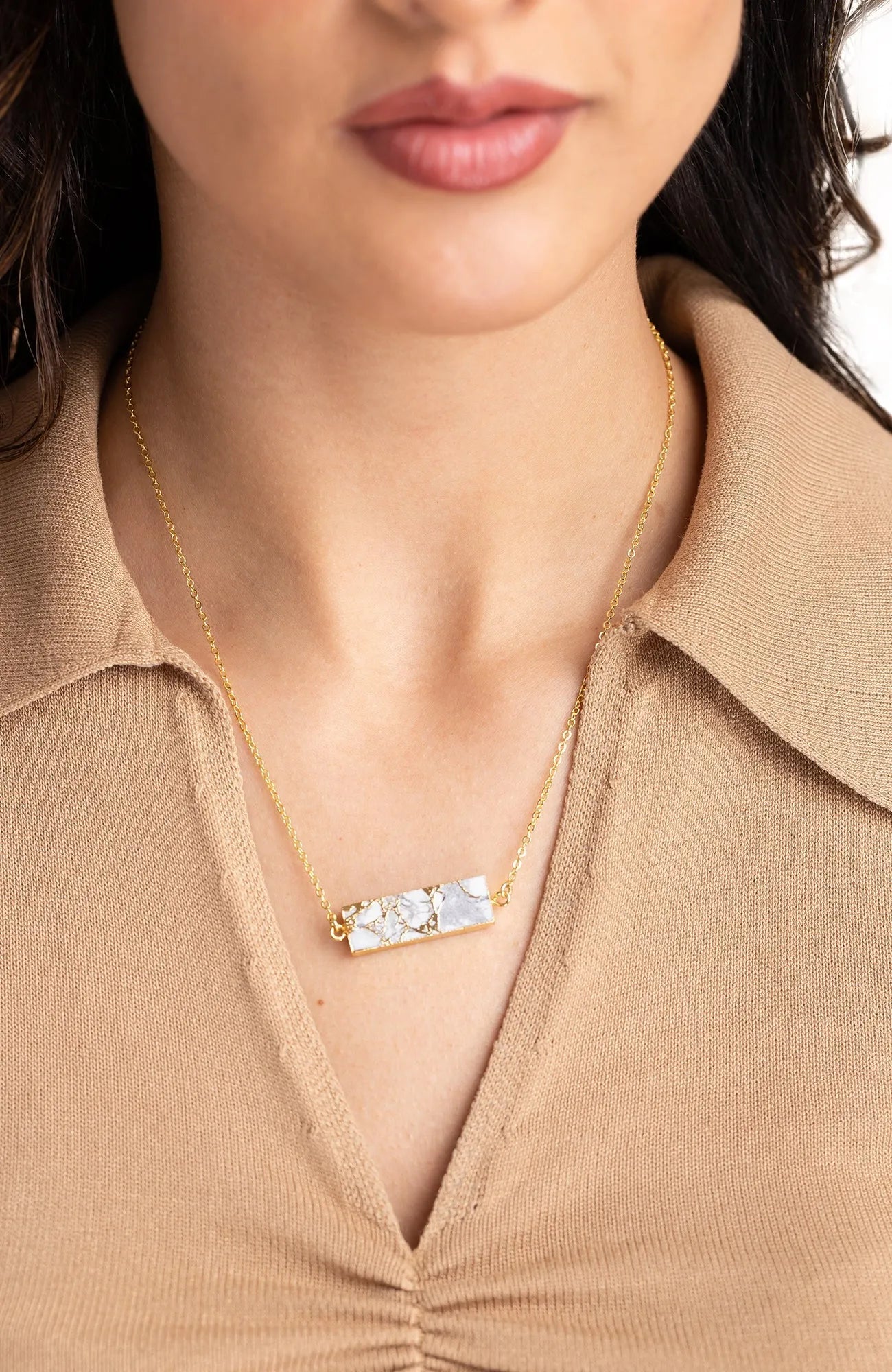 Mojave Rectangle Stone Pendant Necklace for Women - Handmade Boho Jewelry with Natural Gemstone - Perfect for Casual Wear, Layering & Gift Giving