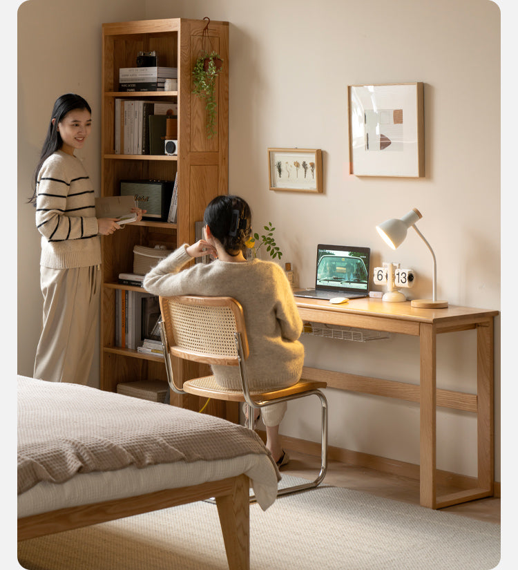 Solid Oak and Poplar Wood Long Narrow Desk - Modern Minimalist Home Office Writing Table for Small Spaces | Perfect for Study, Work, and Laptop Use