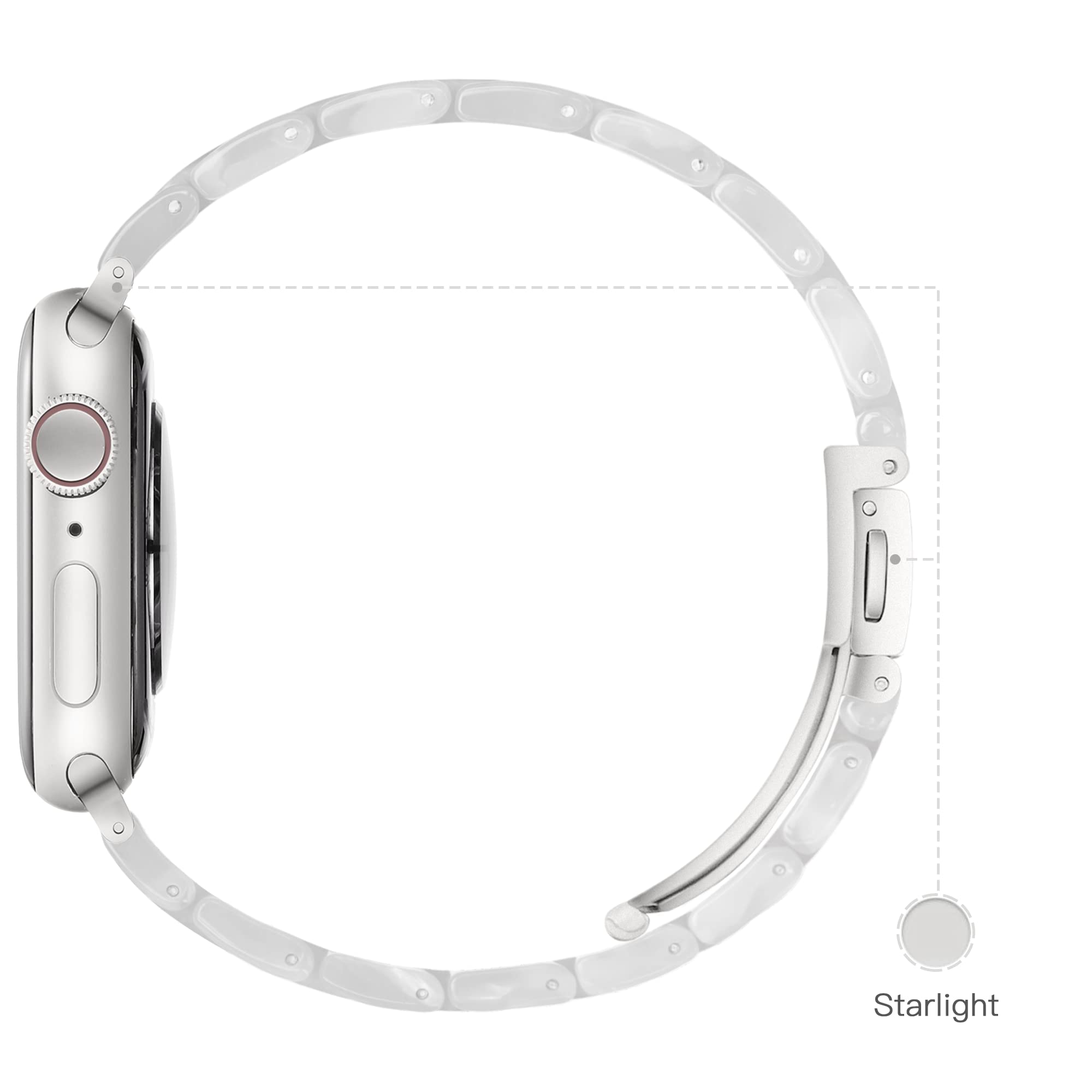 Premium Apple Watch Band Compatible with iWatch Series 10/9/8/7/6/SE/Ultra/2/1 (42mm 44mm 46mm 49mm) - Lightweight Resin Strap in Women's Pearl White for Starlight - Perfect for Workouts, Daily Wear & Fashion Accessories