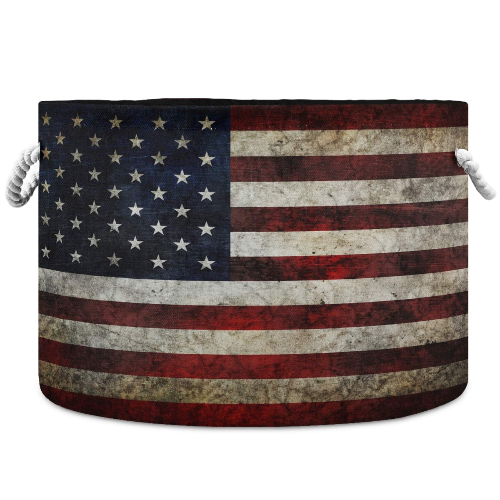 Visesunny Canvas Storage Basket - American Flag Design Toy Organizer Bin for Kids Room, Playroom, Shelves | Nursery Hamper, Laundry Basket & Toy Storage Solution | Perfect for Home Organization & Child-Friendly Spaces