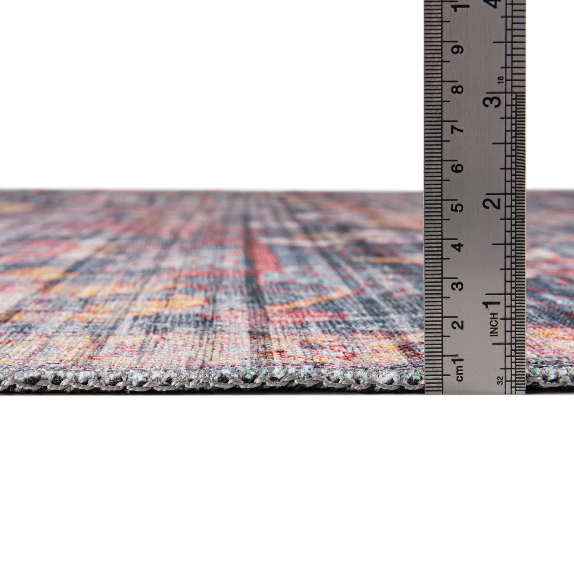 Washable Navy Blue 5' x 8' Oval Low-Pile Rug - Maahru Collection by Rugs.com | Non-Slip Living Room Carpet, Dining Area Floor Mat, Pet-Friendly Home Decor for Open Concept Spaces