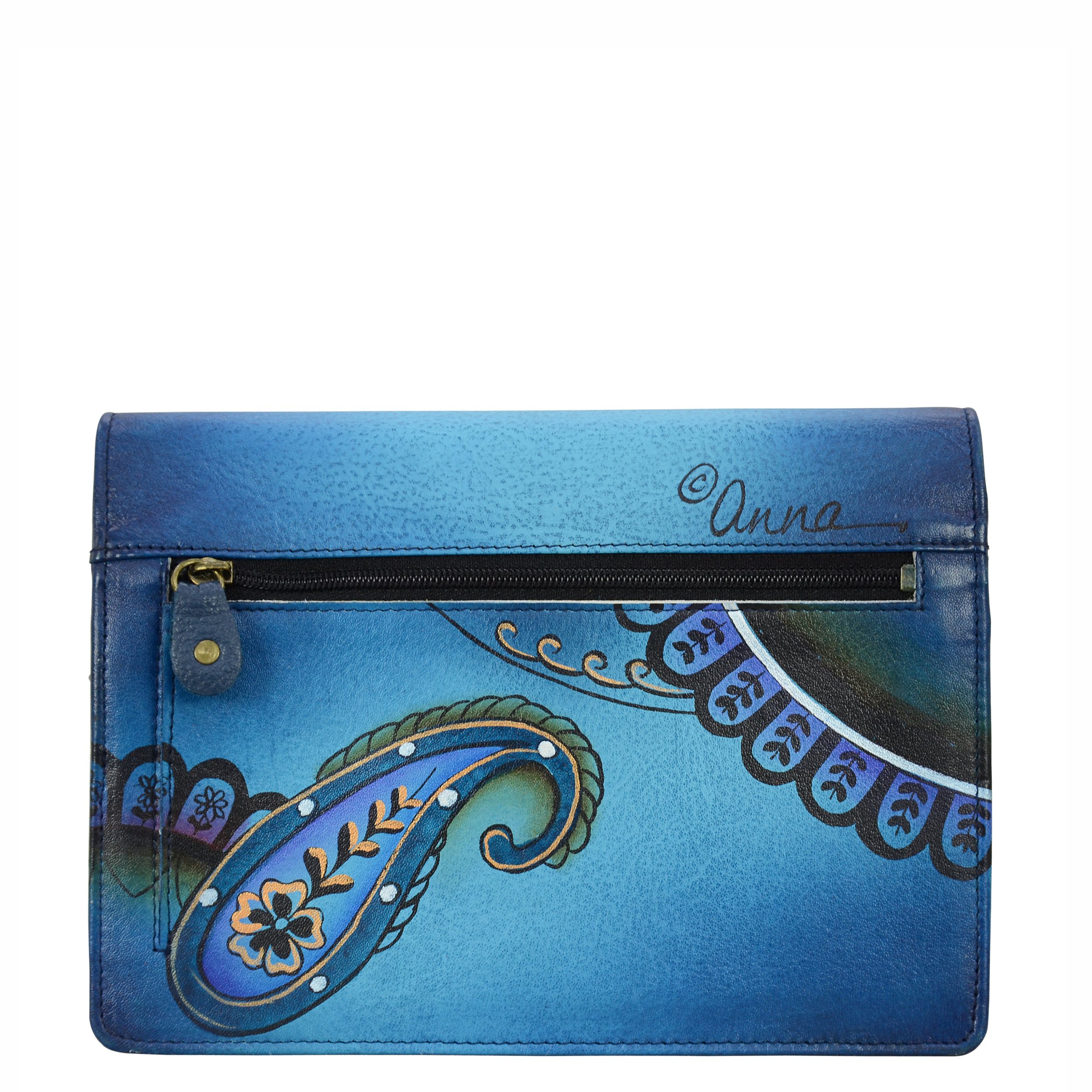 Anuschka Handpainted Leather Two-Fold Wallet for Women - Anna Collection | Stylish Crossbody Wallet with Adjustable String Strap for Travel, Shopping & Everyday Use