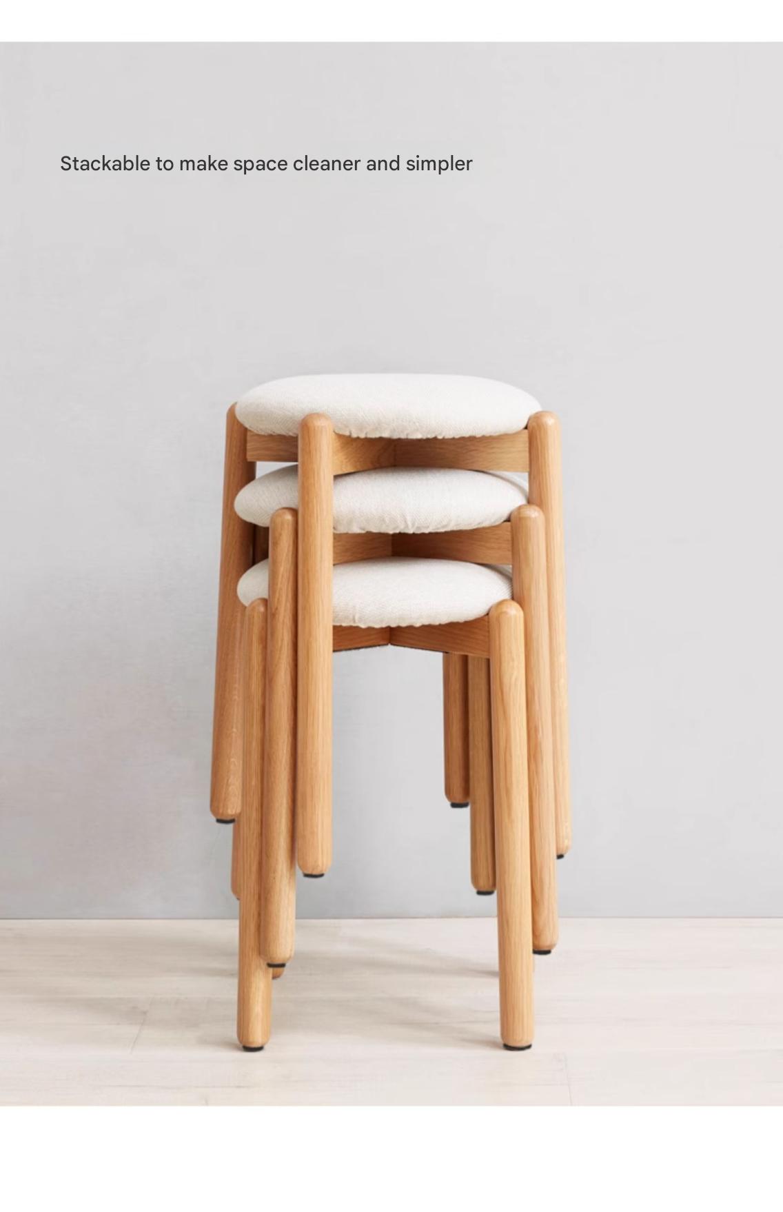 Solid Oak Wood Makeup Stool - Durable & Stylish Vanity Seat for Bedroom, Bathroom, or Dressing Room