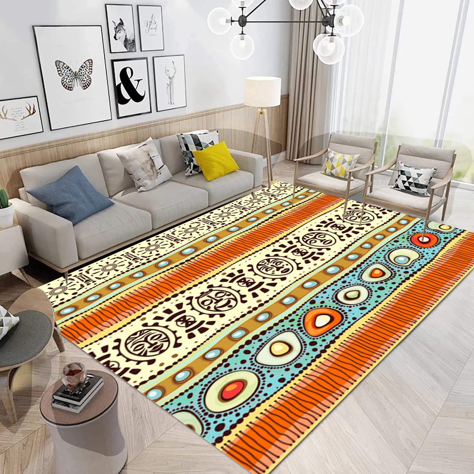 Boho Area Rugs 3D Digital Print Carpet - 2.6x4 ft Non-Slip Living Room Rug, Bedroom Sofa Mat, Door Mat for Home Decoration - Perfect for Bohemian Style, Dorm Room & Apartment Decor
