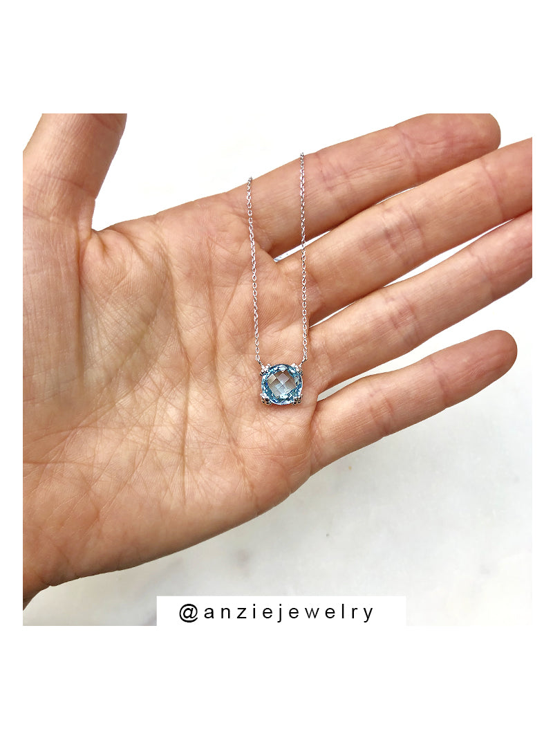 Dew Drop Mini Cluster Necklace - Blue Topaz Gemstone Jewelry for Women | Elegant Gift for Birthday, Anniversary & Special Occasions