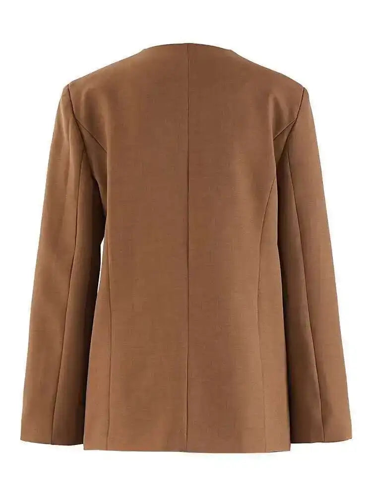 Women's Big Size Blazer & Pleated Wide Leg Pants Two-Piece Suit - V-Neck Long Sleeve Business Casual Outfit for Work, Office & Spring/Autumn 2025 Fashion | CPDB248