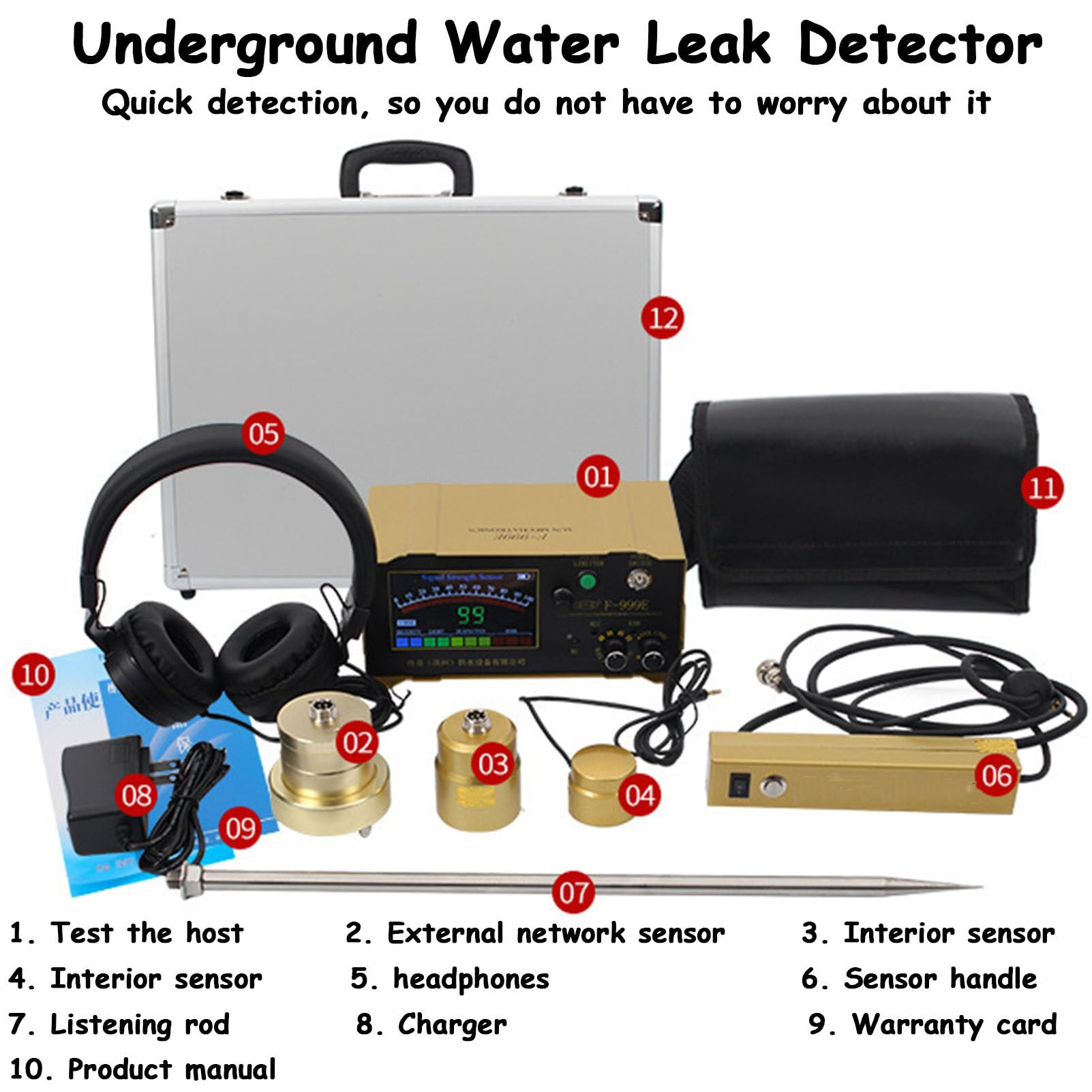 Professional Water Leak Detector for Plumbing - Indoor & Outdoor Use with Adjustable 4 Gears & Headset | Locate Underground Pipe Leaks in Homes, Basements, Yards & Commercial Buildings