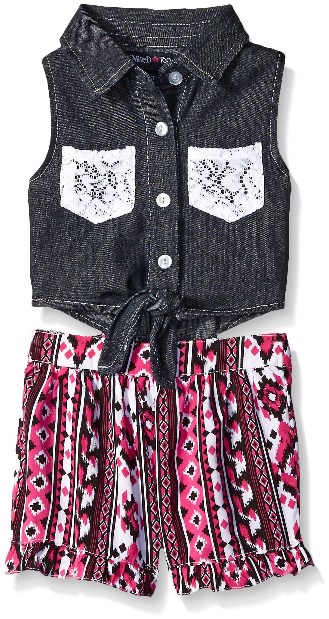 Limited Too Girls' Denim Sleeveless Top & Floral Short Romper Set - Cute Summer Outfit for Playdates, Beach Trips & Casual Wear