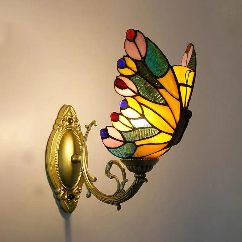 Tiffany Style Wall Sconce with Butterfly Glass Shade - Elegant Vintage Lighting for Bedroom, Living Room & Hallway Decor