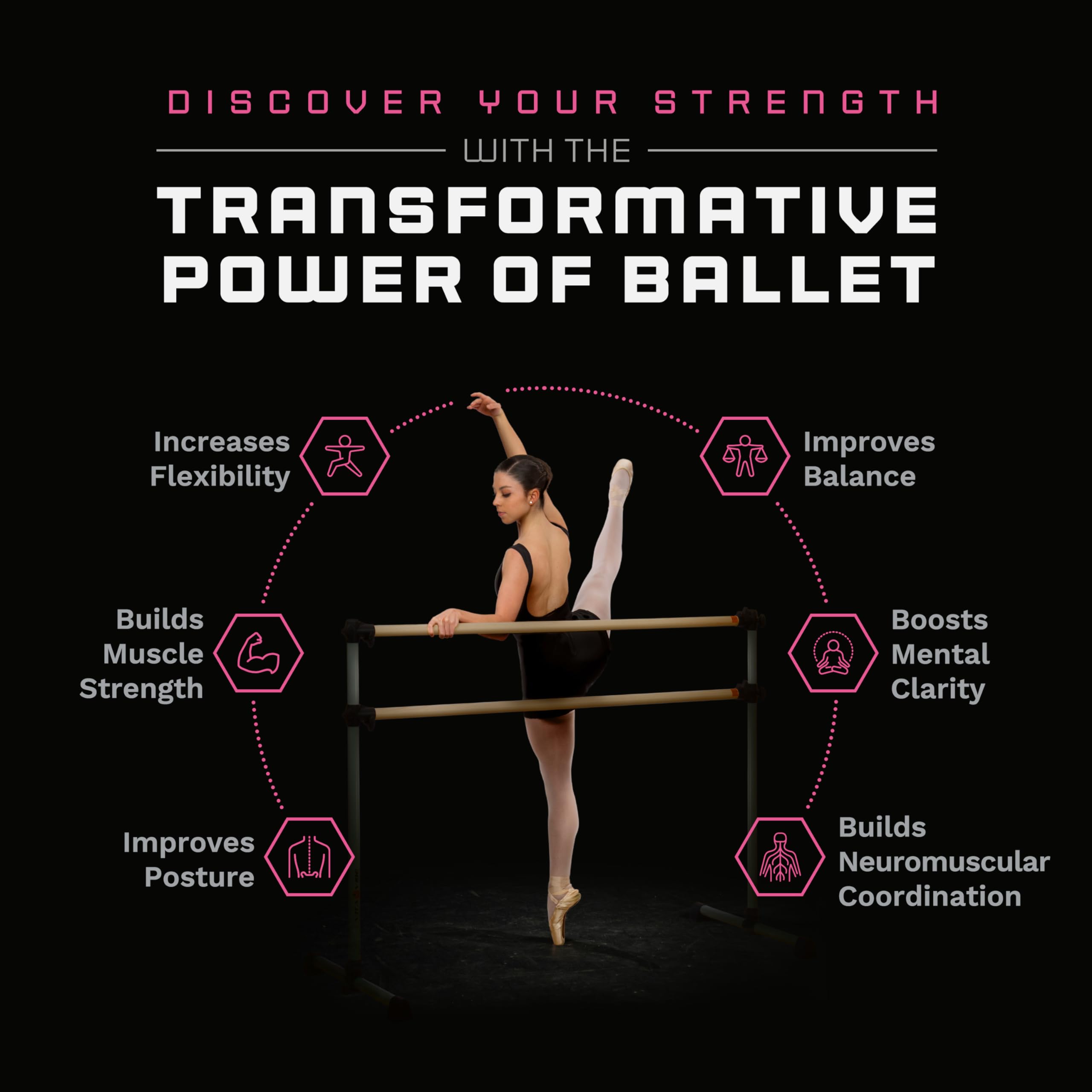 VITA Barre Portable Freestanding Double Ballet Barre - Adjustable Height Aluminum Dance Bar for Home & Gym - USA Made Exercise Equipment for Kids & Adults - Perfect for Ballet, Fitness, Pilates & Yoga Practice