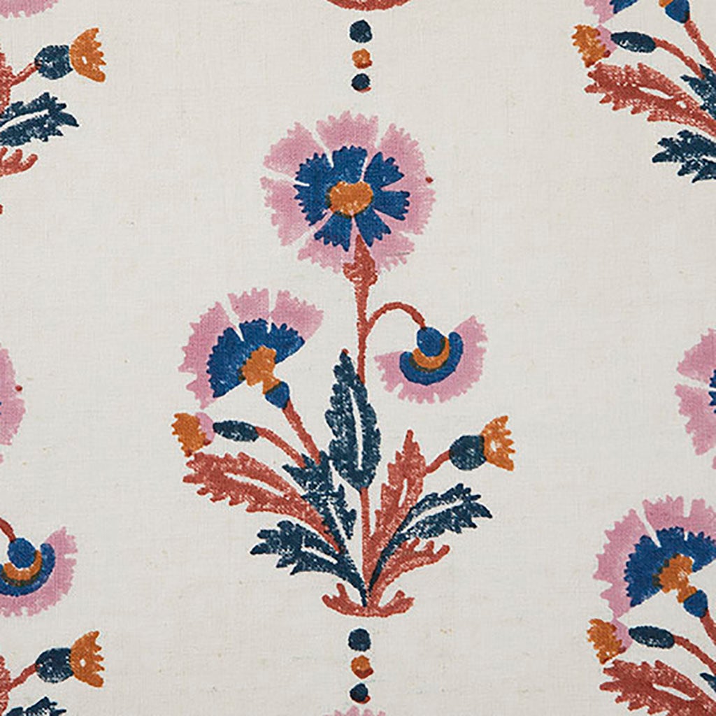 Handmade Block Printed Cotton Fabric - Rust & Rose Floral Design for DIY Crafts, Home Decor, and Fashion Accessories