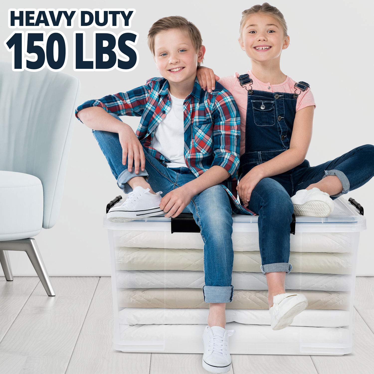3-Pack 90QT/85L Heavy Duty Storage Bins with Lids - Weatherproof Plastic Storage Containers for Garage, Closet & Moving | Stackable Organizer for Clothes, Outdoor Gear & Trunk Storage | Ideal for Home Organization & Seasonal Storage