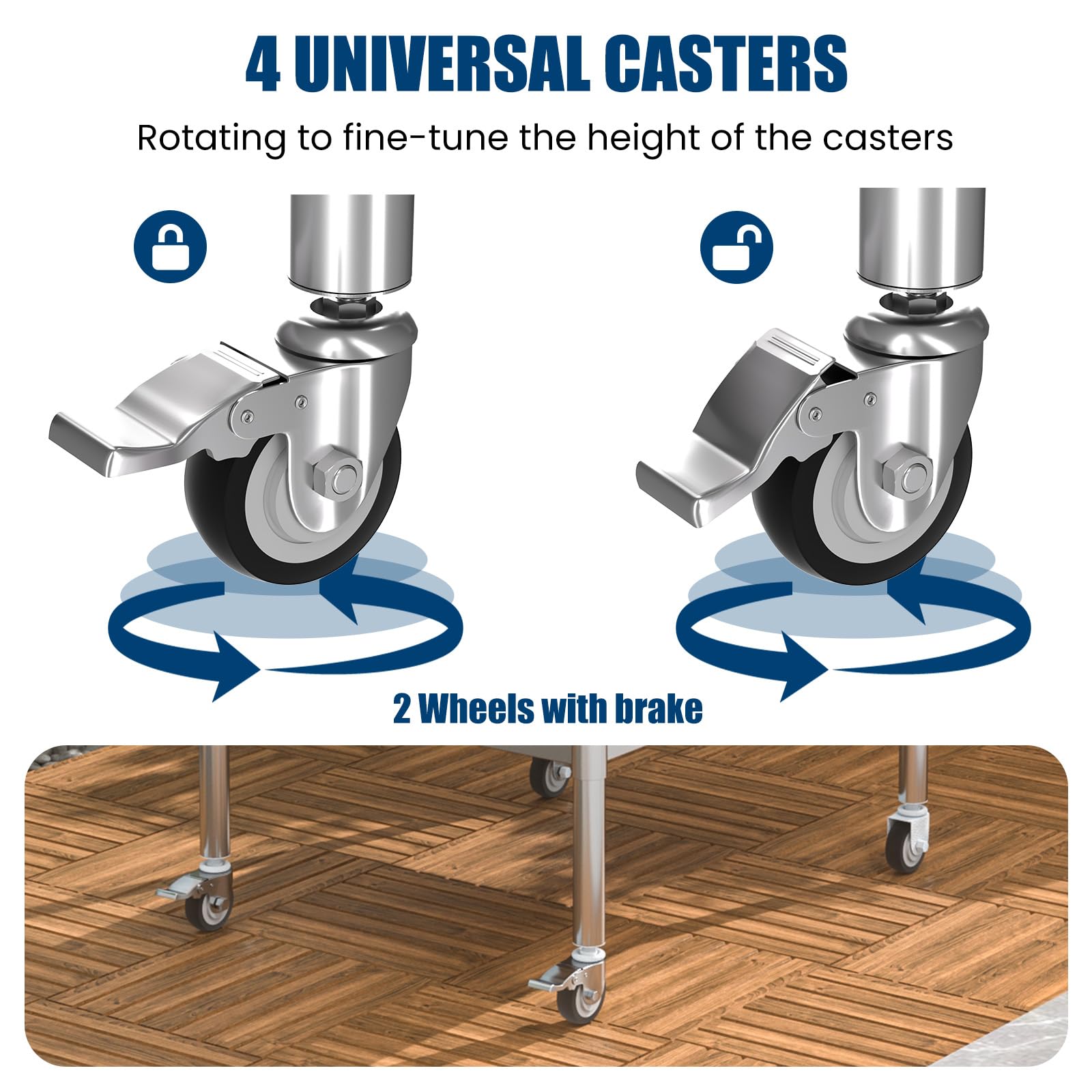 Stainless Steel Work Table 24x30 Inches with Wheels - Adjustable Undershelves & Backsplash - Heavy Duty Metal Prep Table for Commercial Kitchen, Restaurant, Outdoor BBQ, Food Prep, Catering & Home Use