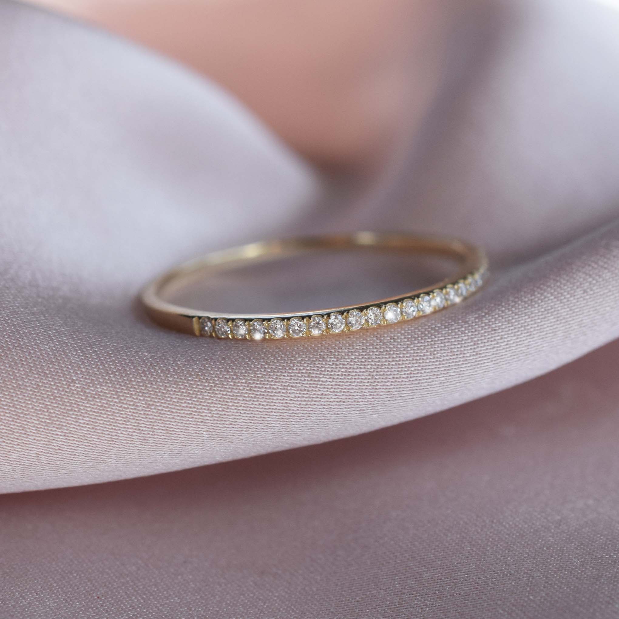 14Kt Diamond Pave Band Ring - Dainty Stackable Wedding Band for Women, Perfect for Anniversary, Engagement, or Everyday Elegance