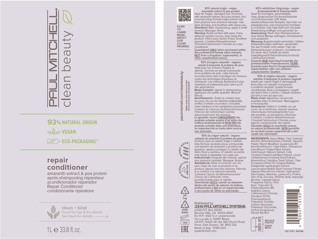 Paul Mitchell Clean Beauty Repair Conditioner - Strengthens & Moisturizes Damaged, Brittle Hair | Professional Salon Treatment for Dry, Weak Hair | Perfect for Daily Use & Post-Color Care